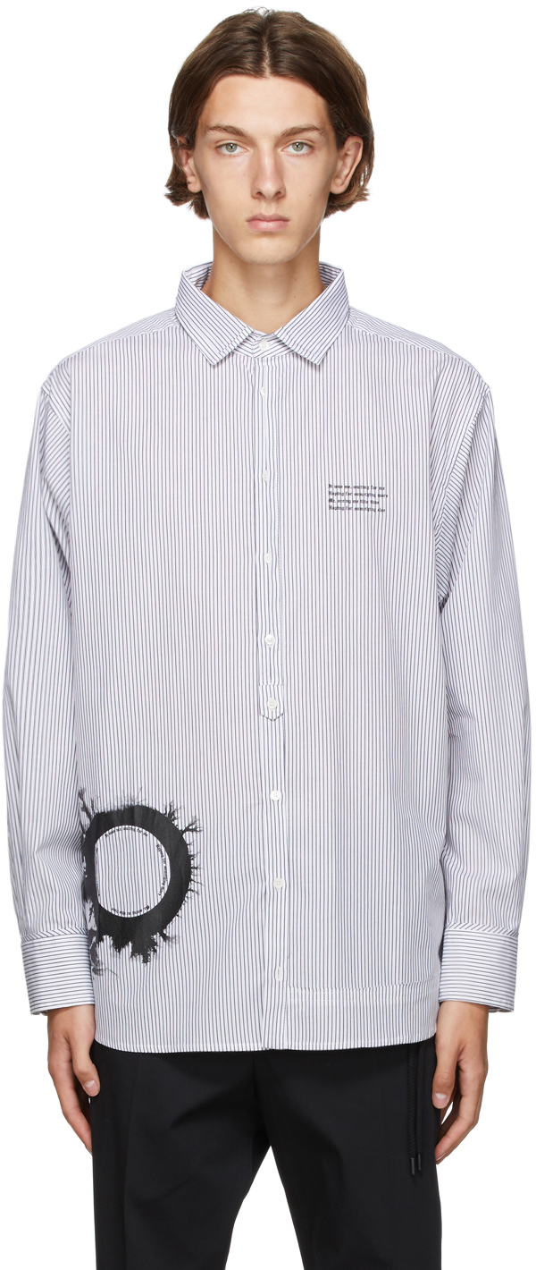 Isabel Benenato White & Black Stripe Graphic Print Oversized Shirt