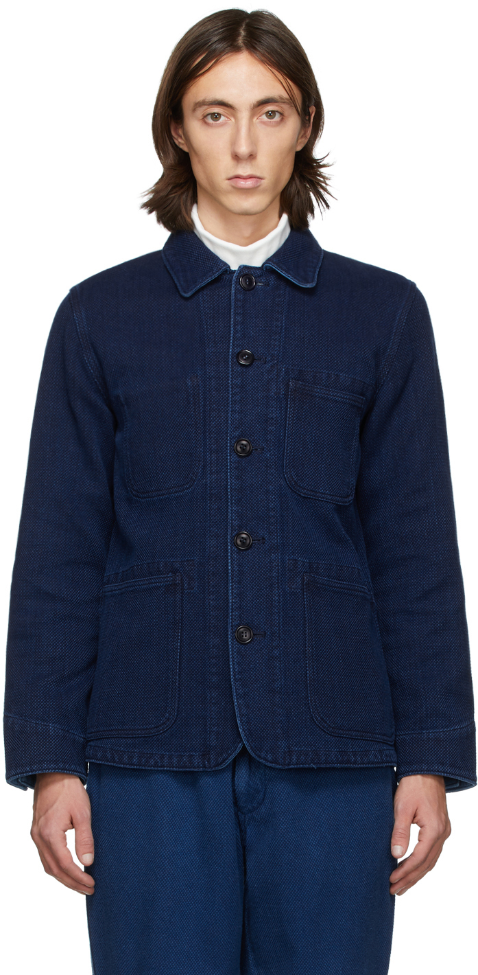 Blue Blue Japan: Indigo Sashiko Coverall Jacket | SSENSE