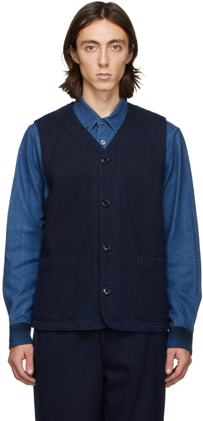 Indigo Hand-Dyed Sashiko Vest by Blue Blue Japan on Sale