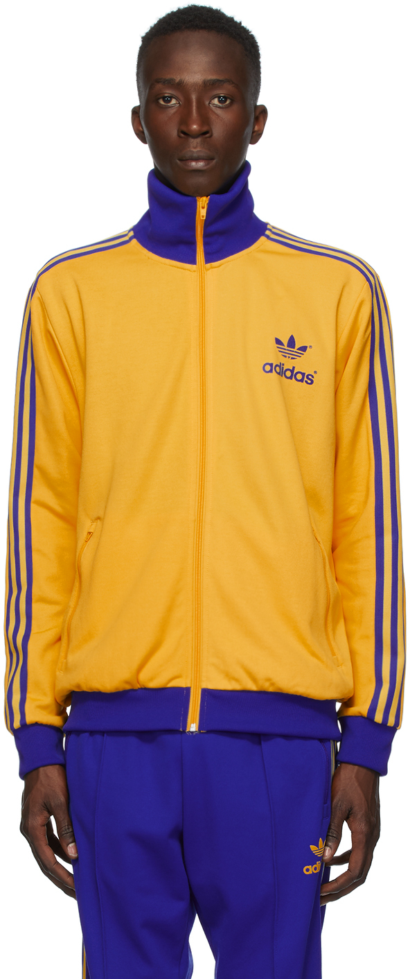 blue and yellow adidas track jacket