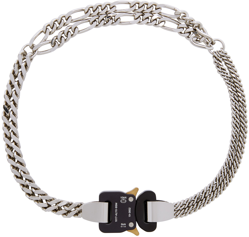 1017 ALYX 9SM: Silver Triple Chain Buckle Necklace | SSENSE