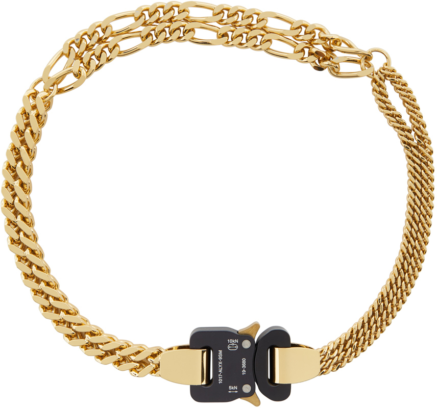 1017 ALYX 9SM: Gold Triple Chain Buckle Necklace | SSENSE