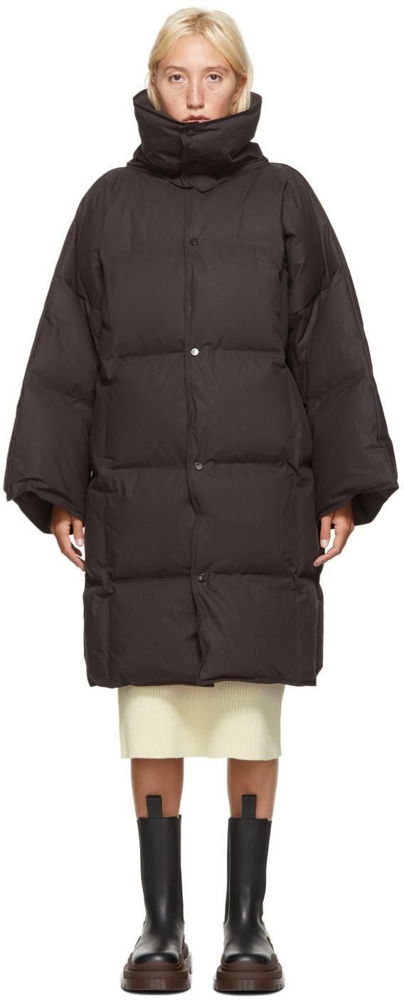 Bottega Veneta: Black Down Long Puffer Coat | SSENSE Canada