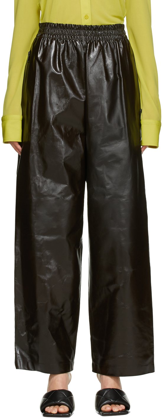 Bottega Veneta Black Shiny Leather Pants 202798F064027