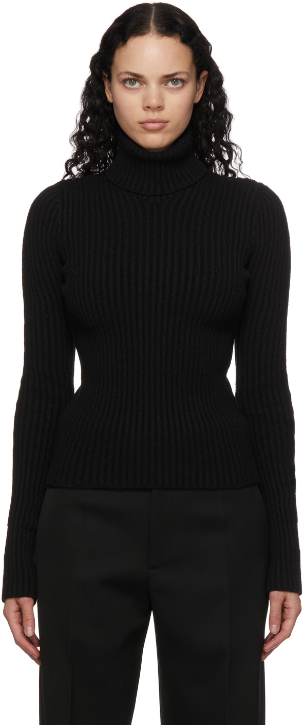 Bottega Veneta: Black Rib Knit Distorted Turtleneck | SSENSE