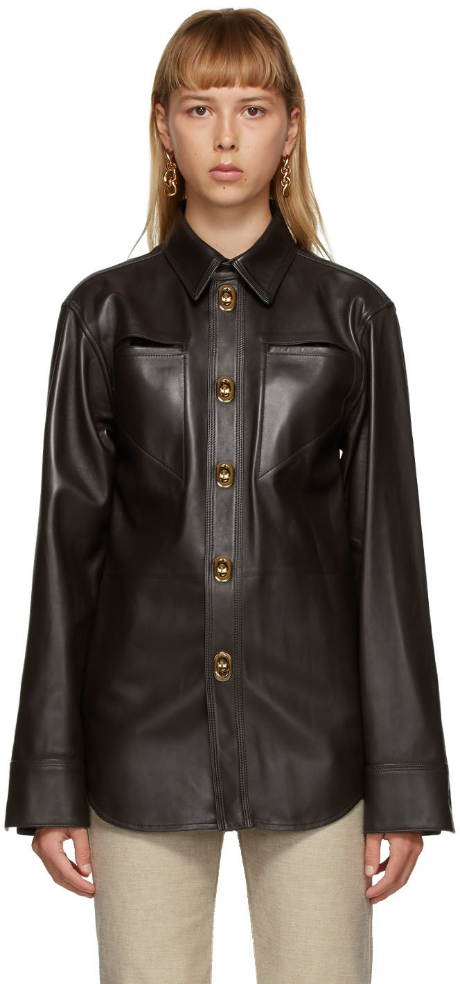 Bottega Veneta Brown Leather Shirt 202798F109038