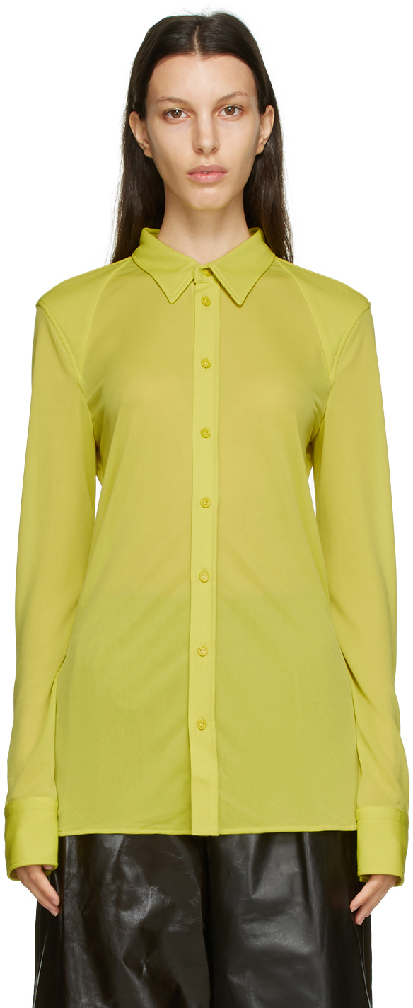 Bottega Veneta: Green Crepe Jersey Shirt | SSENSE