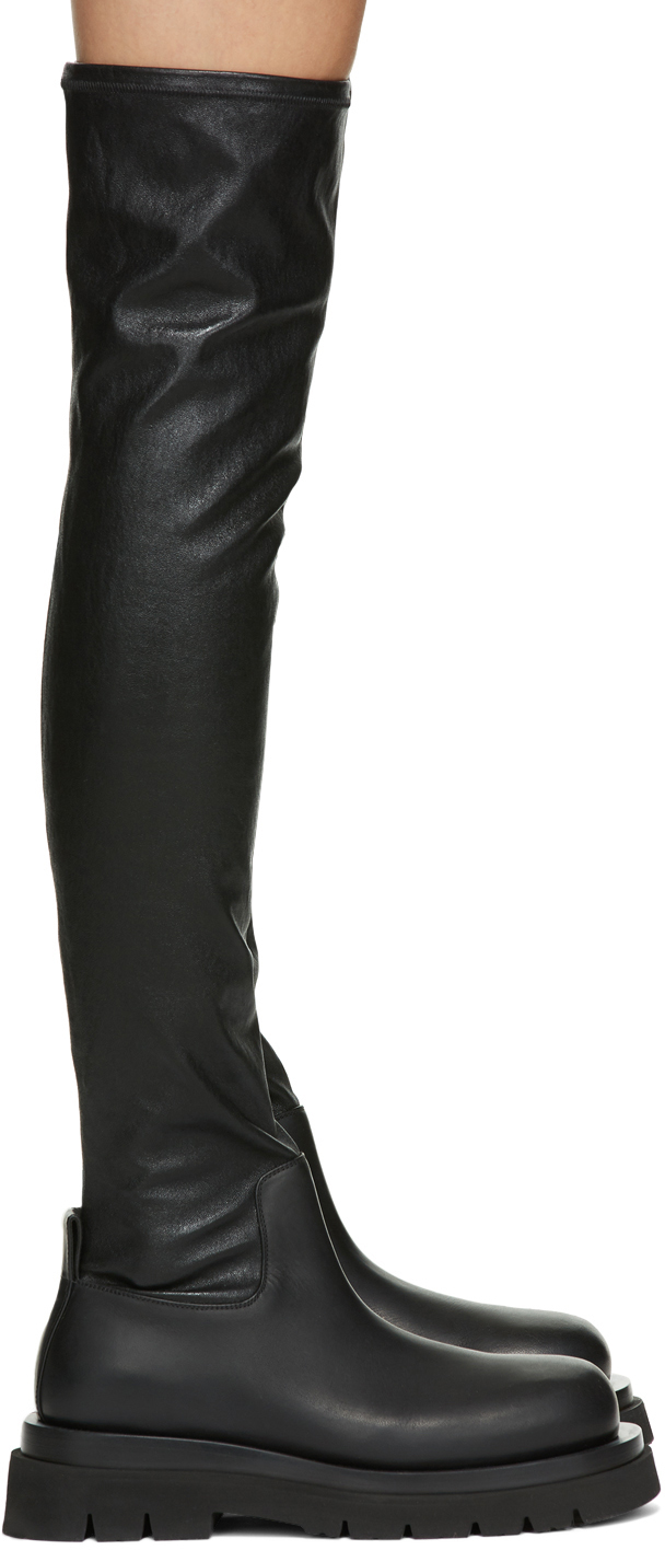 Bottega Veneta: Black Tall Combat Boots | SSENSE