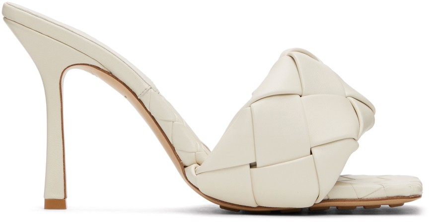 Bottega Veneta Off-White Intrecciato Lido Heeled Sandals