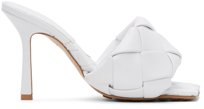 Bottega Veneta: White Intrecciato Lido Heeled Sandals | SSENSE