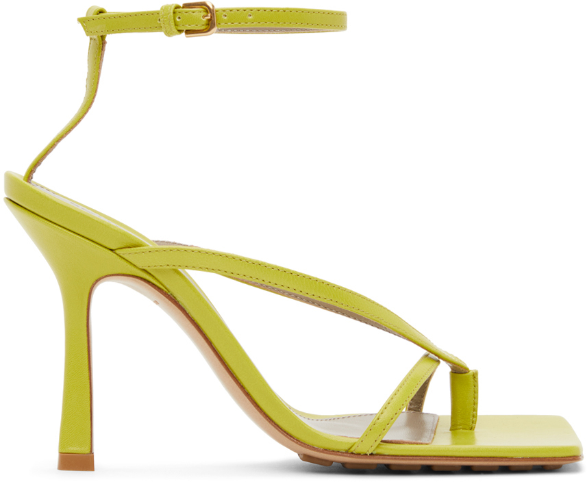Bottega Veneta: Green Strappy Stretch Heeled Sandals | SSENSE