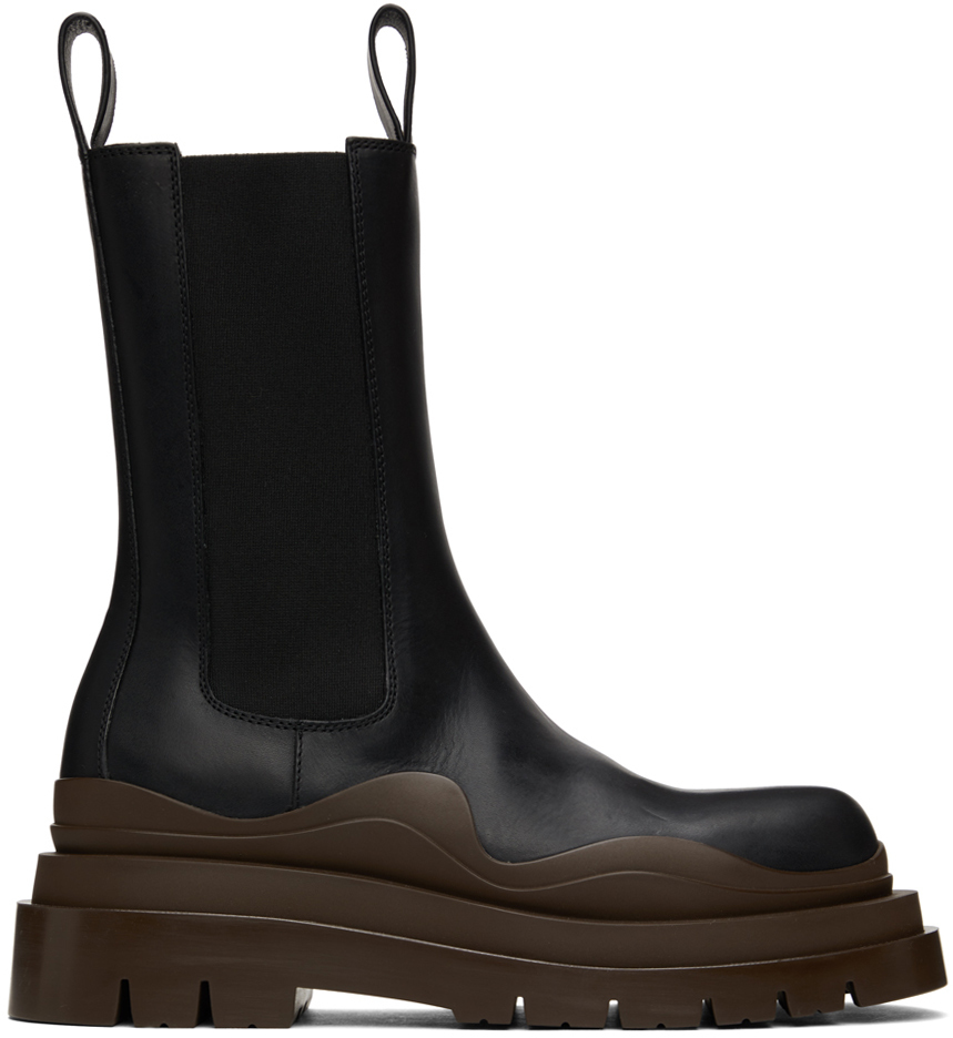 Bottega Veneta: Black & Brown Medium 'The Tire' Chelsea Boots | SSENSE