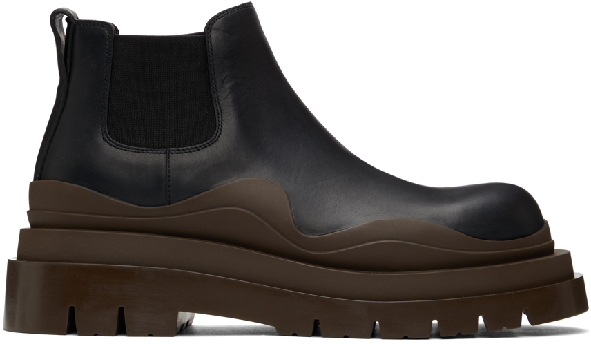 Bottega Veneta: Black & Brown Low 'The Tire' Chelsea Boots | SSENSE UK