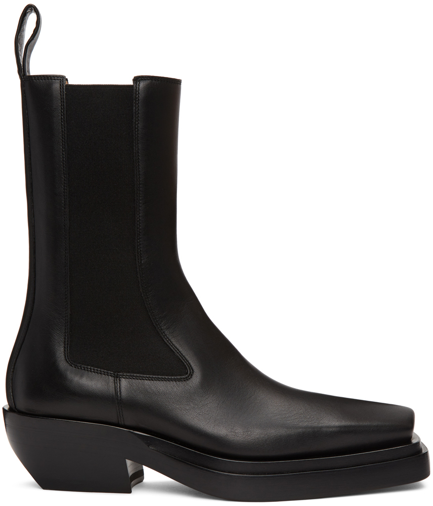 Bottega Veneta: Black 'The Lean' Mid-Calf Chelsea Boots | SSENSE
