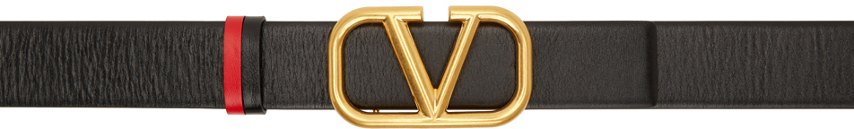 Valentino Garavani Woman Belt Black Size 28 Soft Leather In Nero/rouge Pur