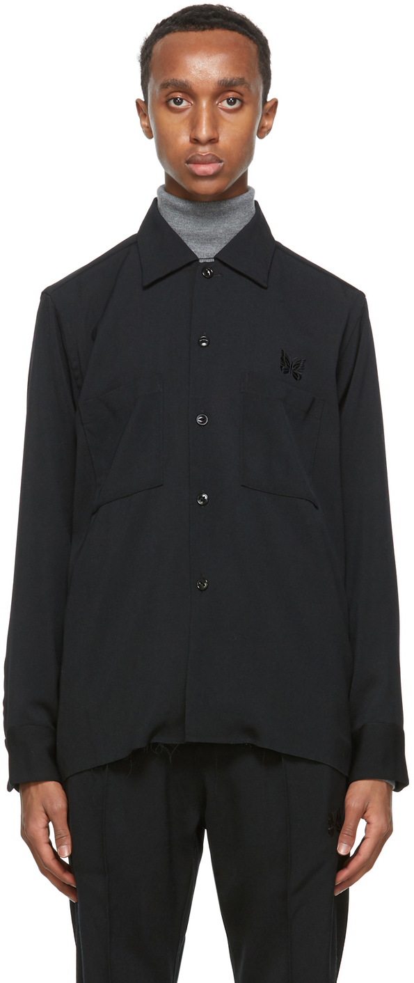 NEEDLES: Black Wool One-Up Shirt | SSENSE