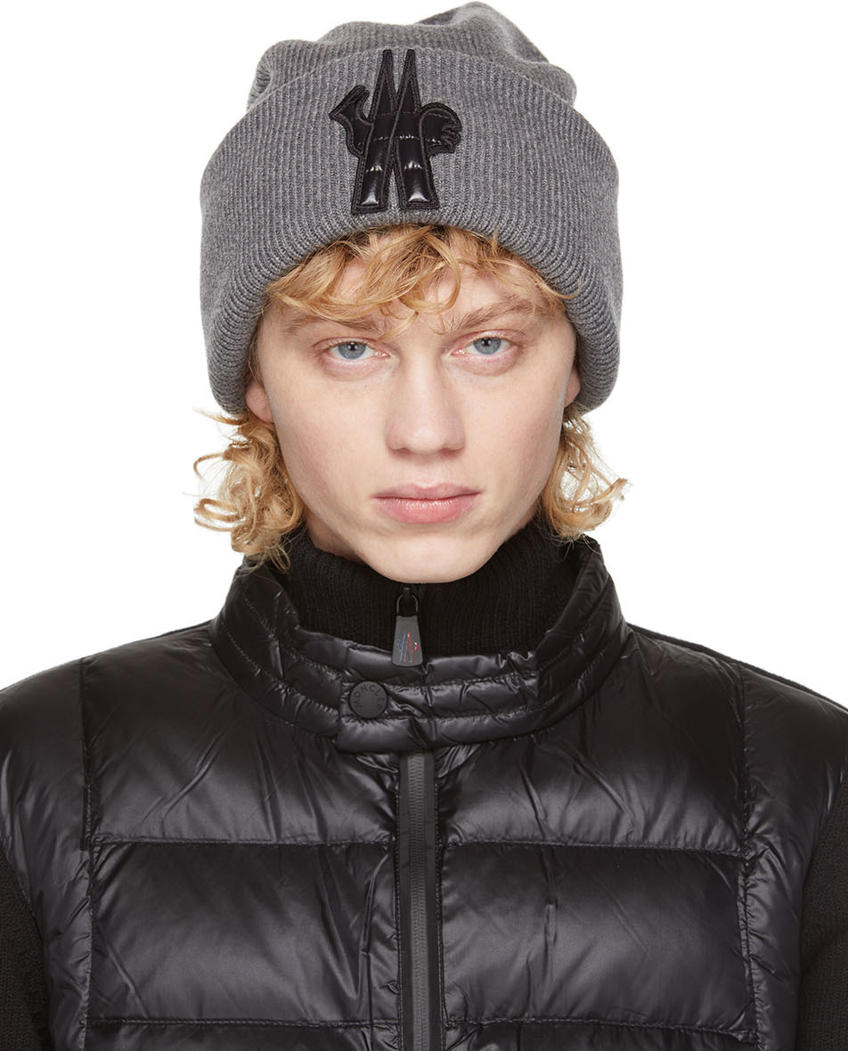 Moncler Grenoble Bonnet En Laine Vierge Gris Ssense France