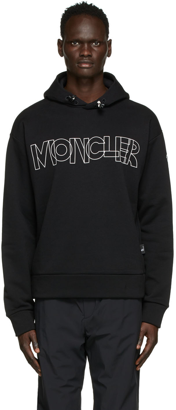 Moncler Grenoble Black Graphic Lettering Hoodie