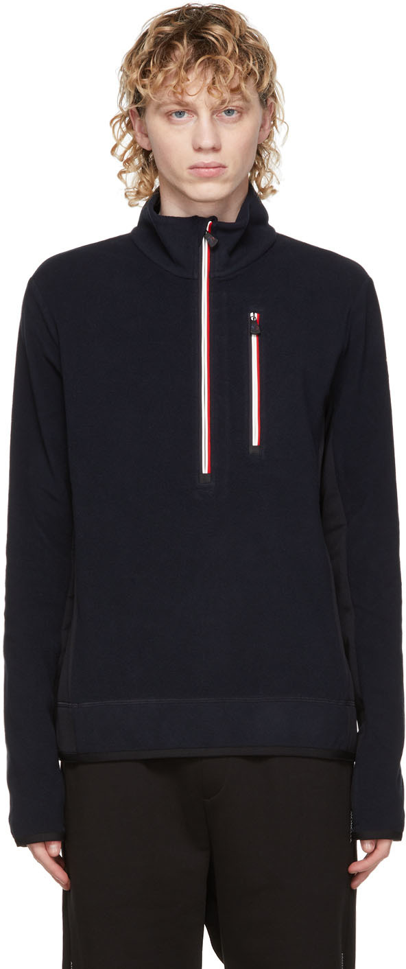 Moncler Grenoble Navy Zip Mock Polo Neck Sweatshirt