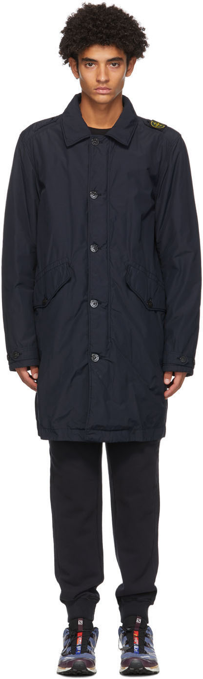 Stone Island Navy Padded Mac Coat Ssense Canada