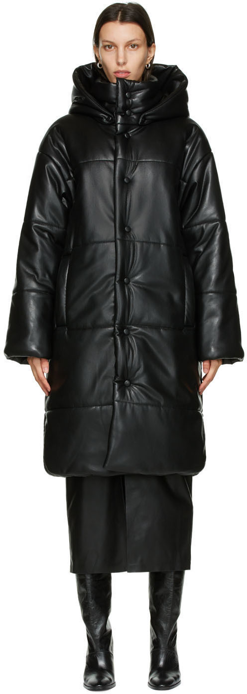 Nanushka: Black Vegan Leather Eska Long Coat | SSENSE
