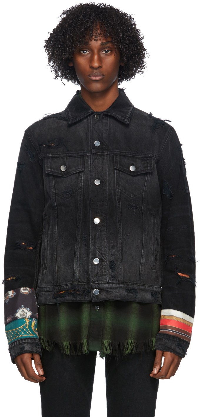 black denim jacket with patches