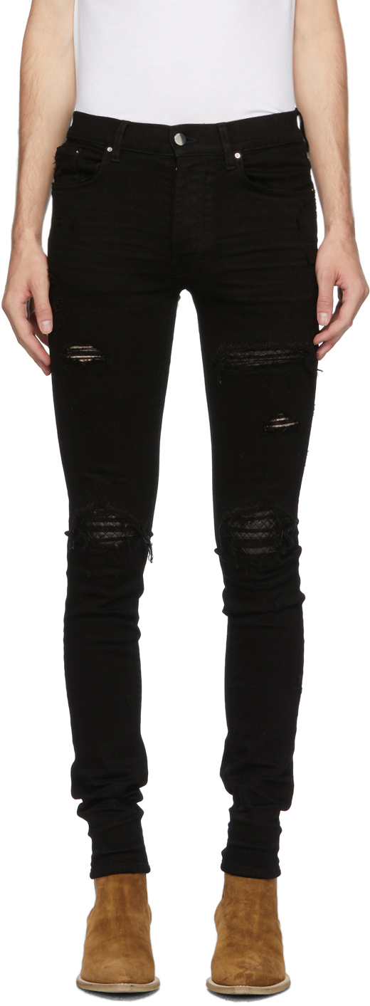 AMIRI: Black Denim Quilted Leather Jeans | SSENSE
