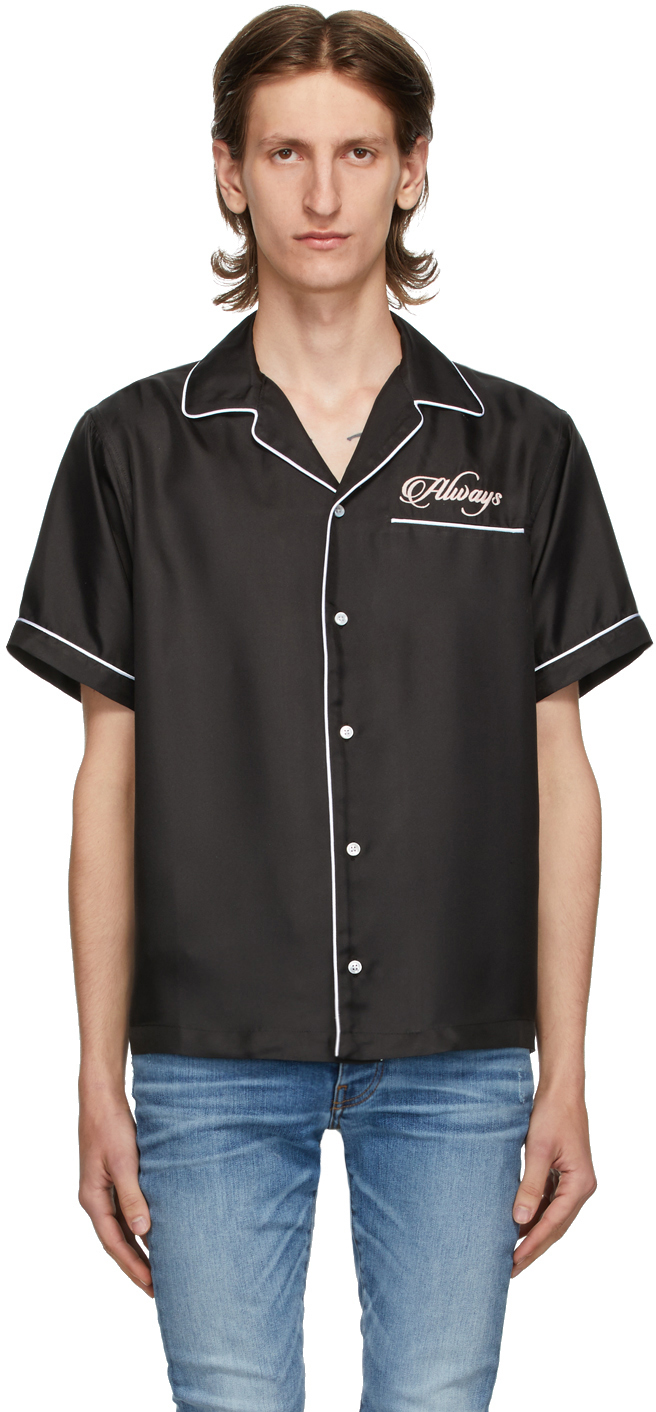 black silk short sleeve shirt