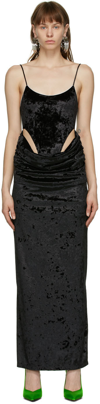 Y/Project: SSENSE Exclusive Black Velvet High-Cut Bodysuit Dress | SSENSE