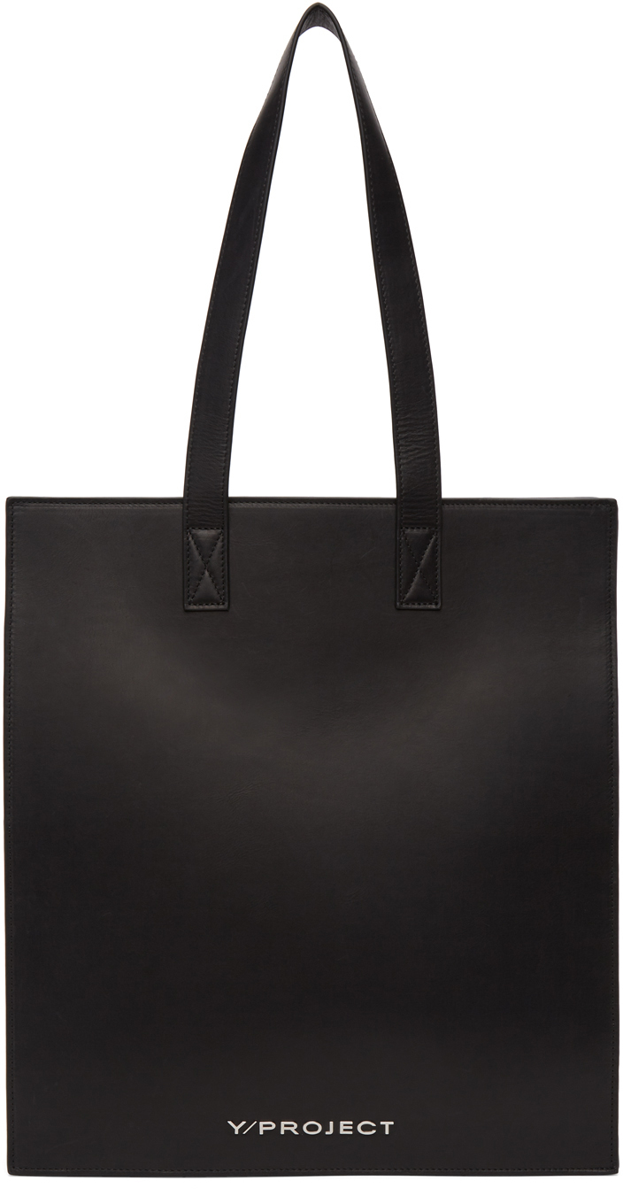 Y/Project Black Leather Accordion Tote SSENSE