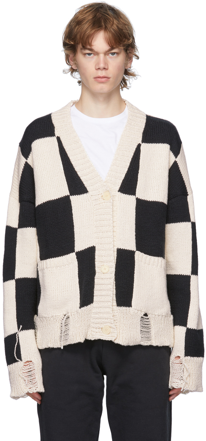 Rhude: Black & White Check Hand-Knit Sweater | SSENSE