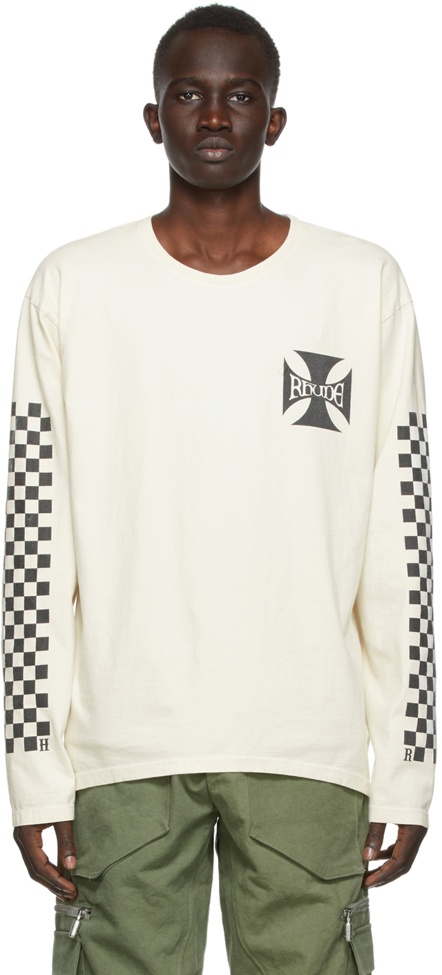 Rhude: Off-White Classic Checkers Long Sleeve T-Shirt | SSENSE