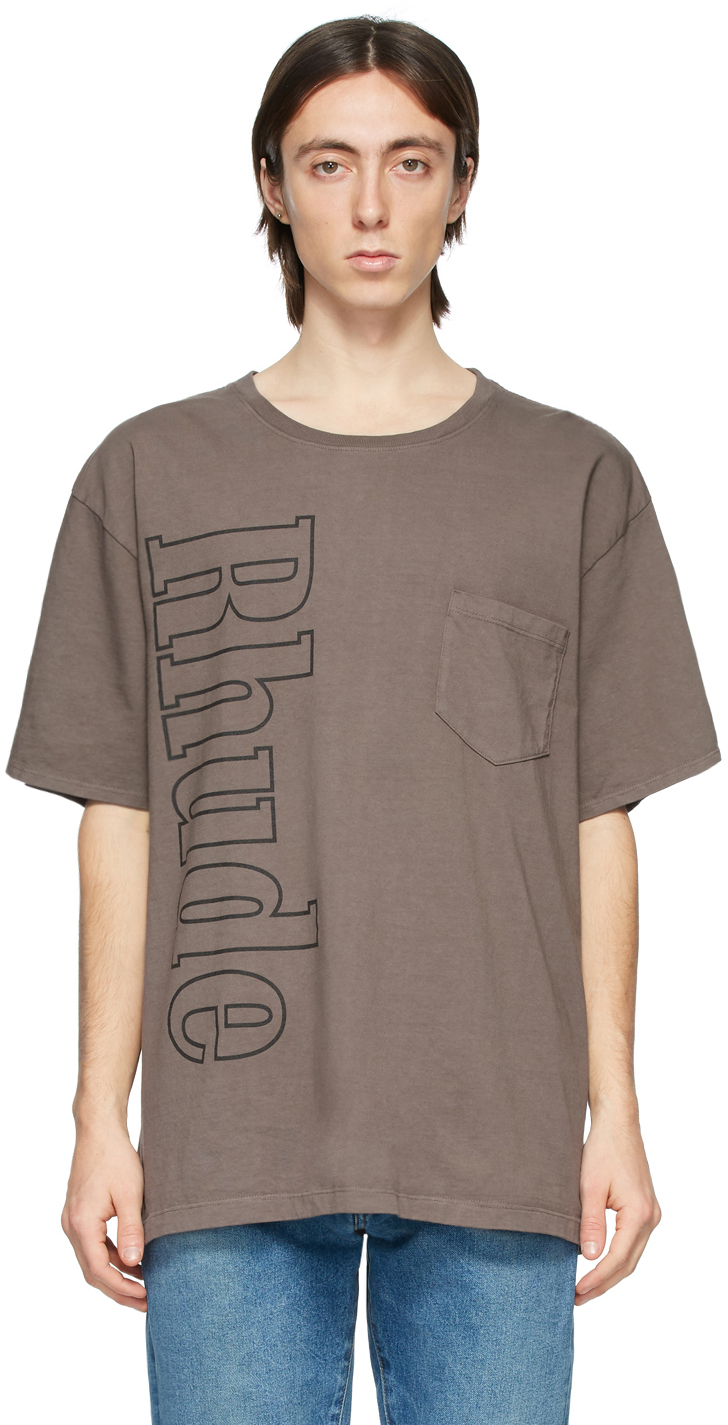 Rhude: Grey Logo Pocket T-Shirt | SSENSE