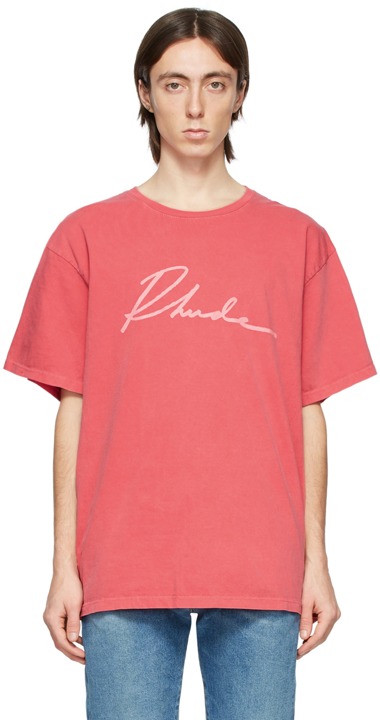 Rhude: Red Logo Script T-Shirt | SSENSE