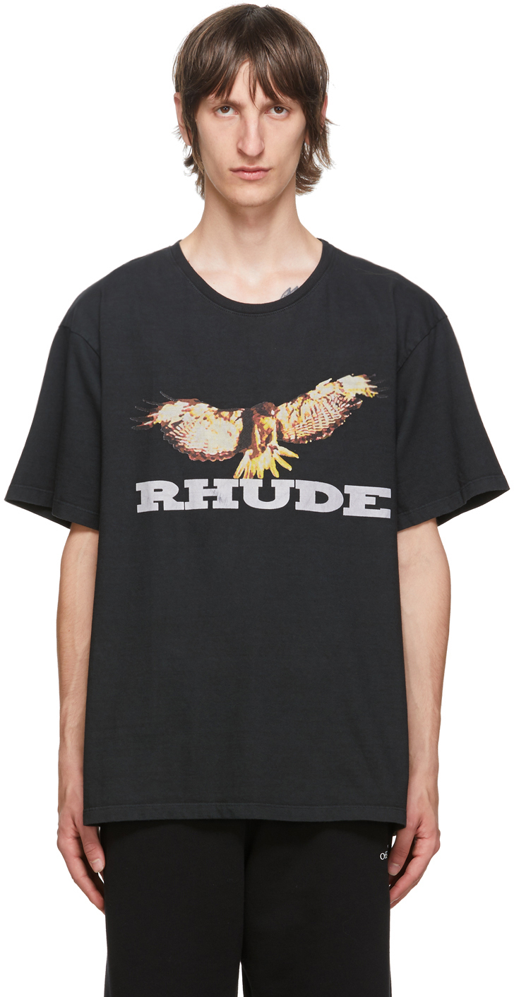 Rhude: Black Vintage Eagle T-Shirt | SSENSE