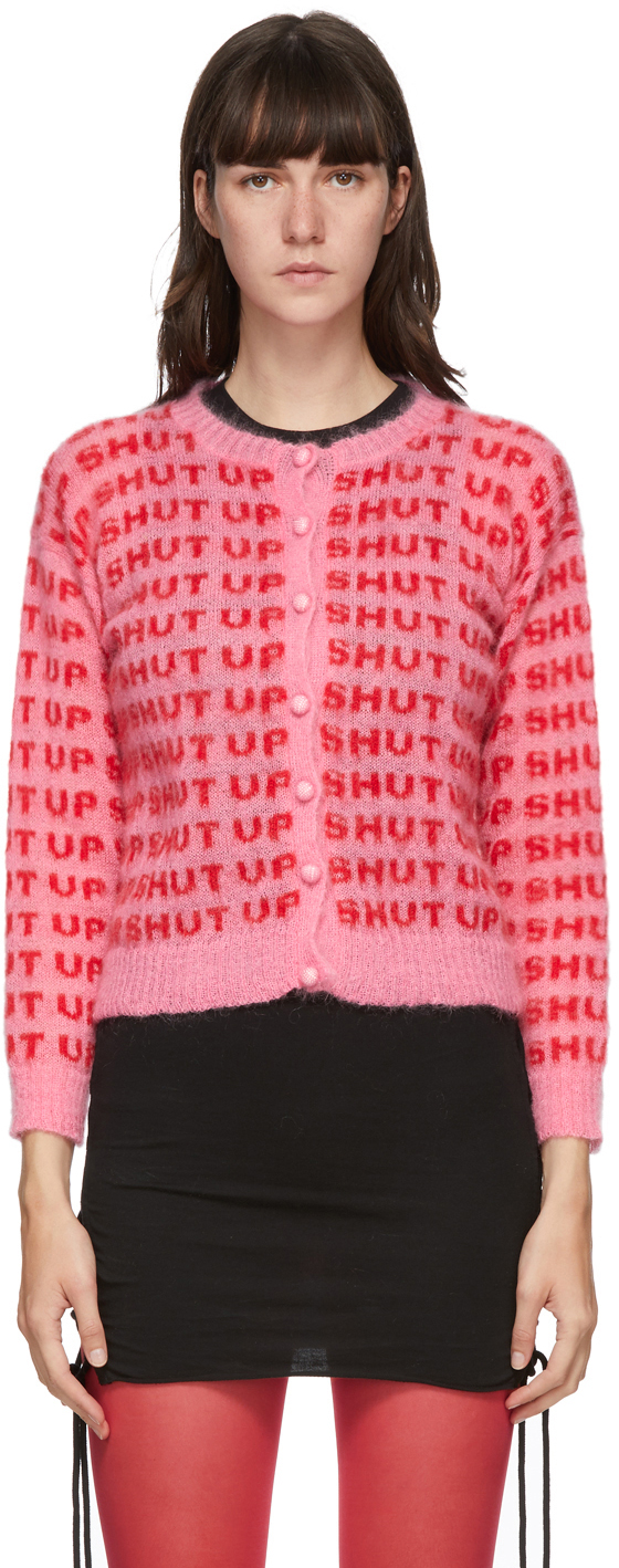 red and pink cardigan