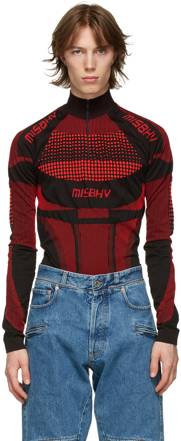 MISBHV: Black & Red Active Zip Turtleneck | SSENSE