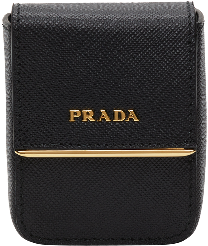 Prada: Black Saffiano Logo Pouch Bracelet | SSENSE Canada