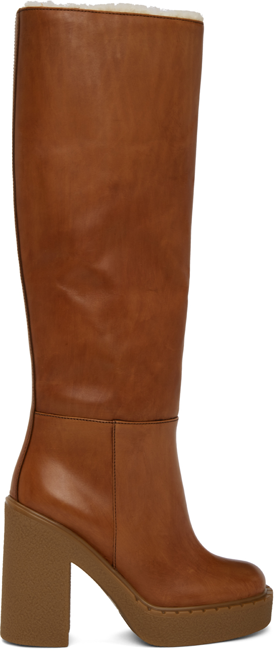 Prada: Brown Platform Tall Boots | SSENSE Canada