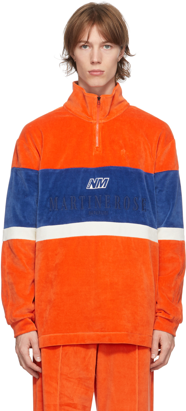 Orange & Blue Velour B-Unari Half-Zip Sweatshirt by NAPA by