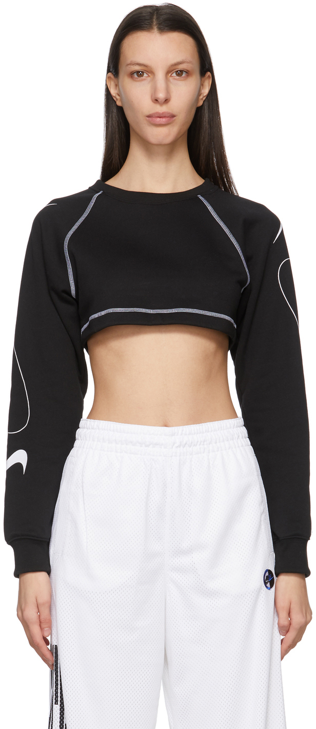 Nike: Black NSW Cropped Swoosh Sweatshirt | SSENSE