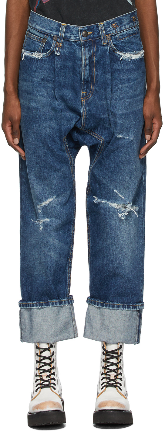 R13: Indigo Pleated Drop Cuffed Jeans | SSENSE UK