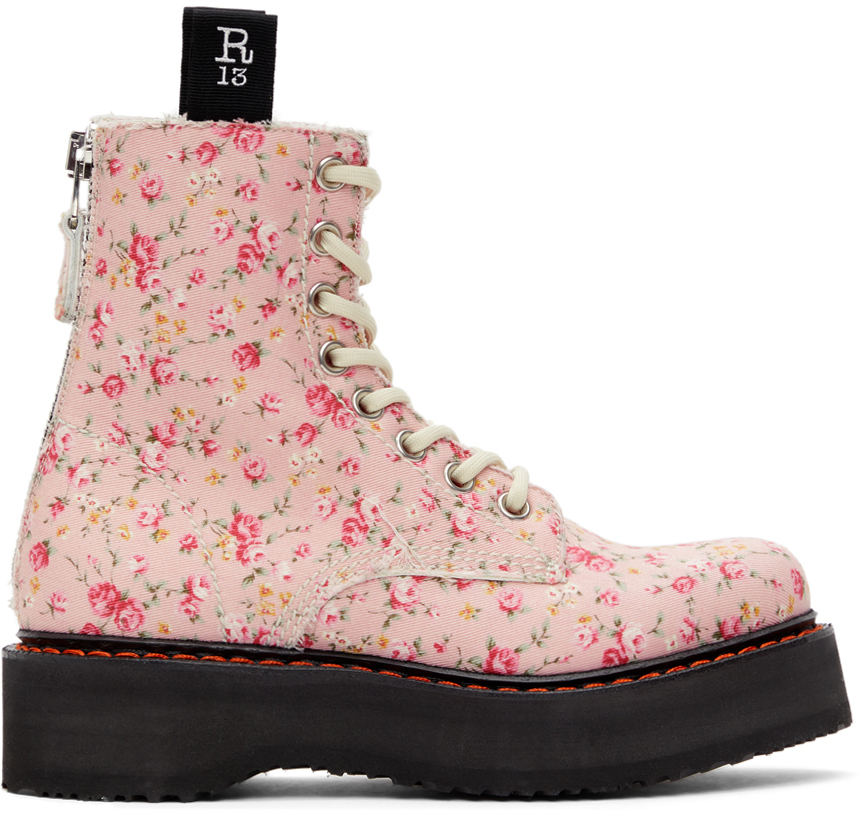 R13 Pink Floral Stacked Platform Boots 