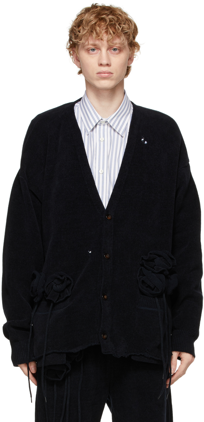 Doublet: Navy Flower Corsage Cardigan | SSENSE Canada