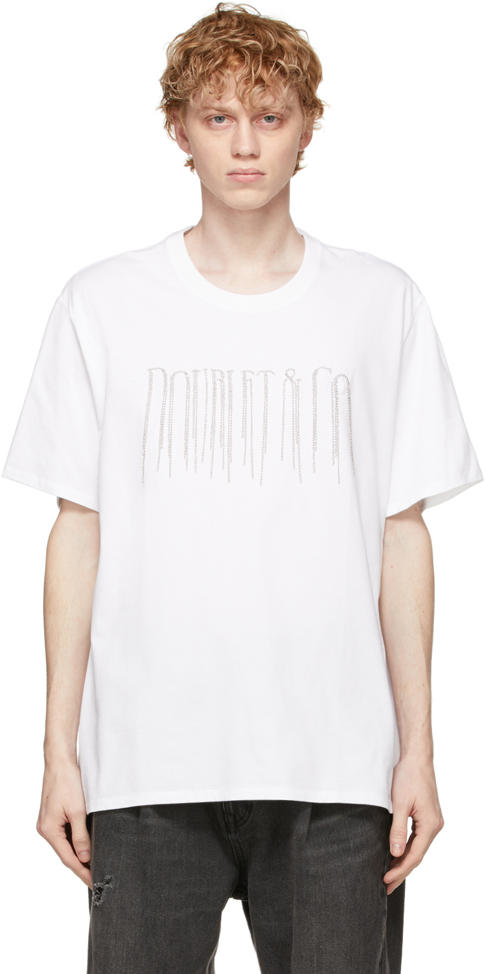 White Chain Fringe Embroidery T-Shirt