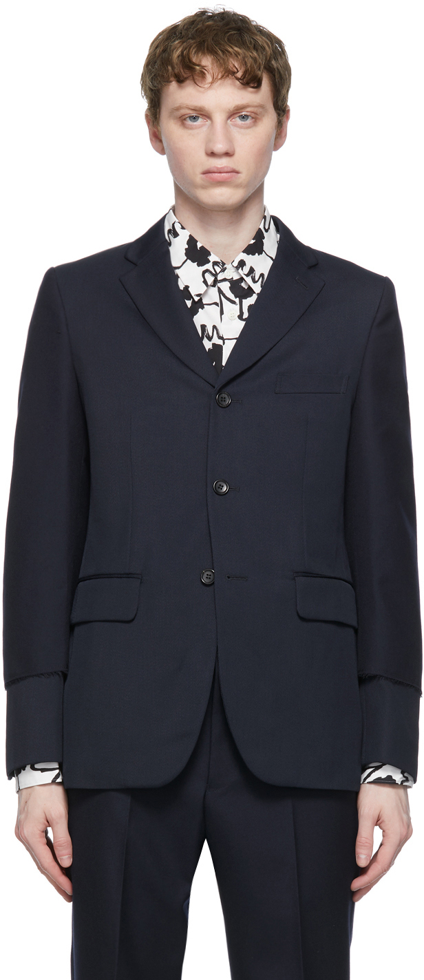 Comme des Garçons Homme Deux: Navy Wool Double Sleeve Blazer | SSENSE