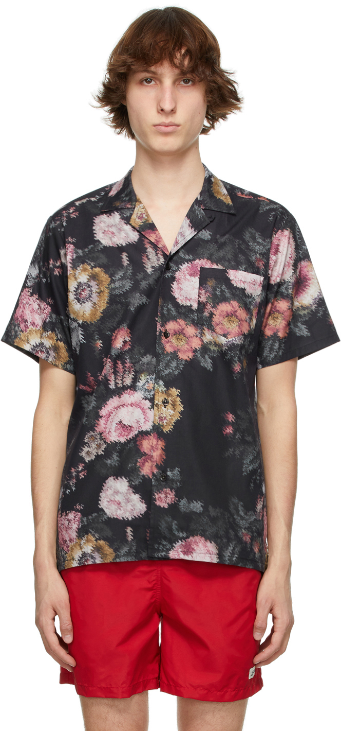 Bather: Black Floral Ripple Camp Short Sleeve Shirt | SSENSE