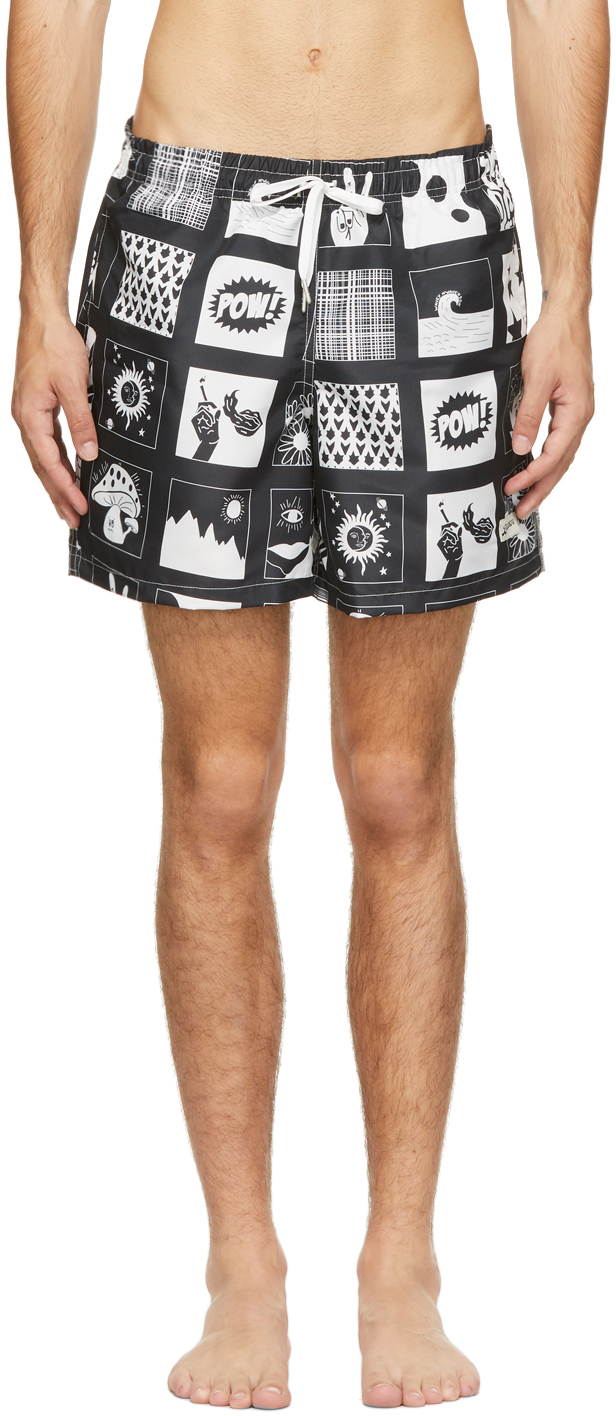 Bather Black & White Comic Swim Shorts