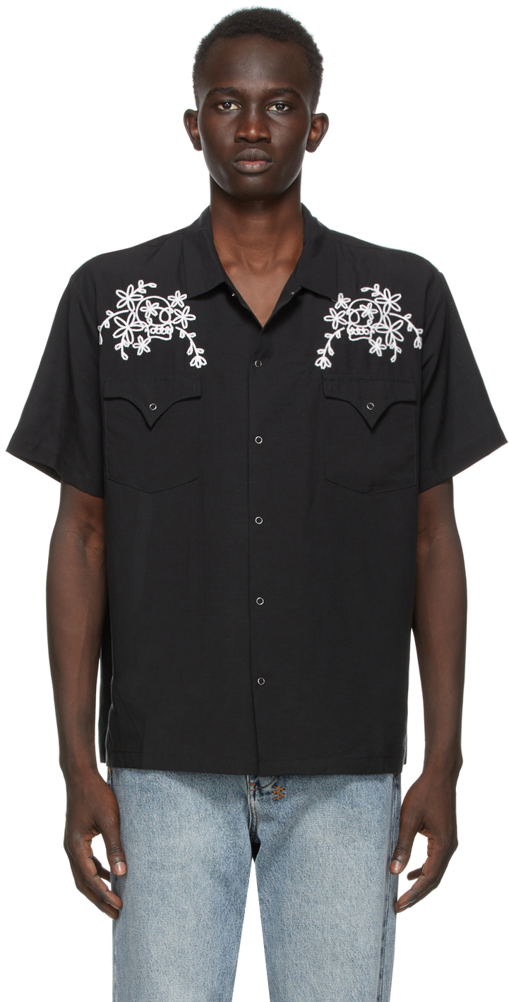 Double Rainbouu Black Loop Skull West Coast Short Sleeve Shirt