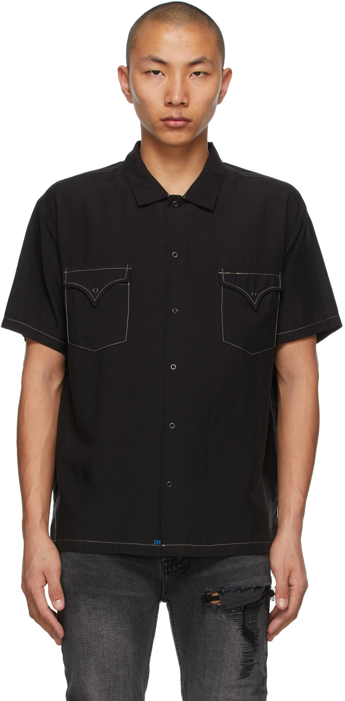 Double Rainbouu Black Contrast West Coast Short Sleeve Shirt